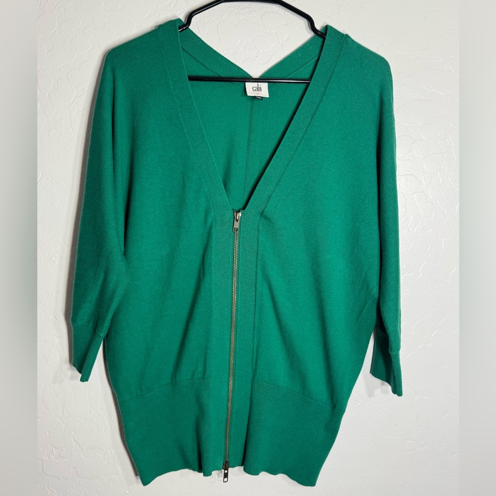 Cabi Emerald Green Zip Front Cotton Blend Cardigan Sweater Medium Style 5142